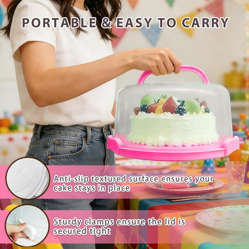 Slomg Plastic Cake Carrier with Lid and Handle, Multipurpose Cake Stand Holder Container for 11 in Cake, Round Cupcake Storage Box Serving Tray with Cover for Bundt Dessert Pie Pizza Eggs Rose Pink - Image 5